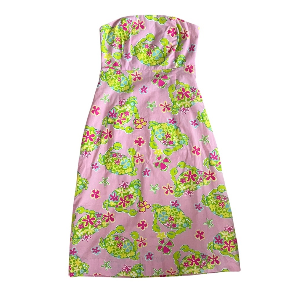 Lilly Pulitzer Pink Crab Floral "Muscle Beach" Print Strapless Midi Dress